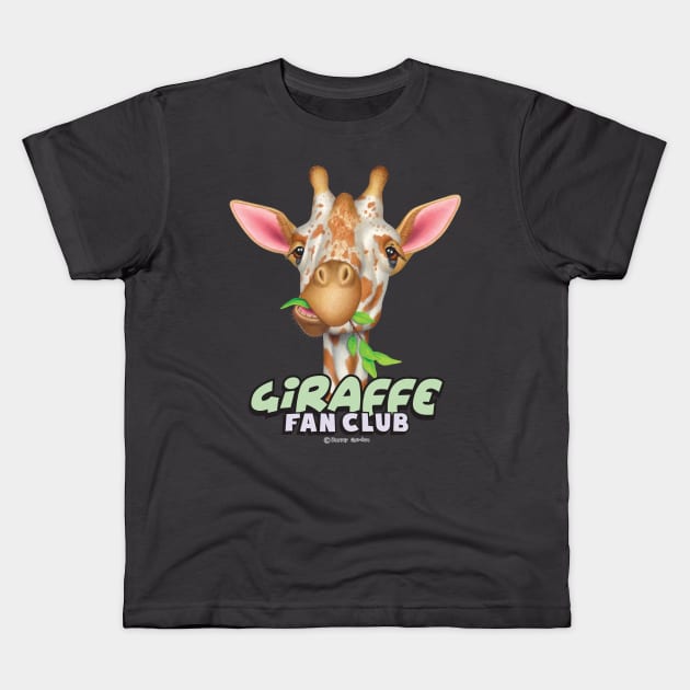 funny cute fan of Giraffe Chewing Leaves Kids T-Shirt by Danny Gordon Art